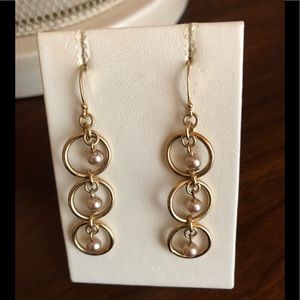 3 stone Pearl Dangly Earrings